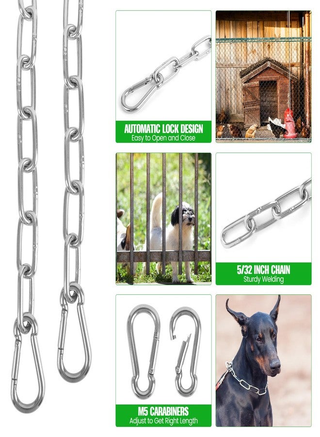Urkupoo 2 Pack Outdoor Gate Chain Lock with 4 Carabiners, Adjustable 5/32 x 28 Inch Security Gate Latch Chain, One Handed Operate Gate Chain for Fence Garden Yard Farm Barn, Silver - Image 3